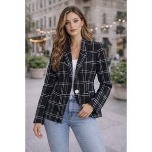 Alexander Wang Plaid Double Breasted Blazer Black White Zip Sleeve Womens size 6